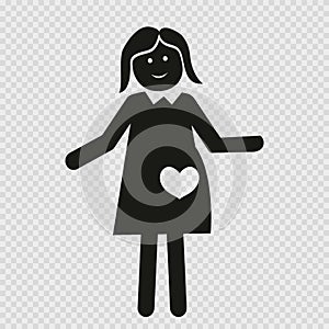 Pregnant woman, expectant woman, black silhouette. Vector icon.