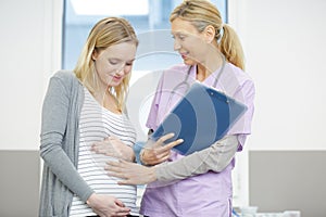 Pregnant woman with female doctor