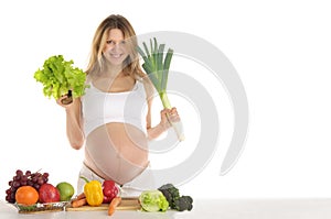 Pregnant woman with fruits and vegetables