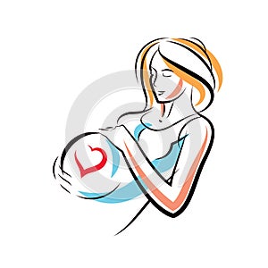 Pregnant woman graceful body outline surrounded by heart shape f