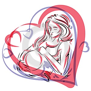 Pregnant woman graceful body outline surrounded by heart shape f