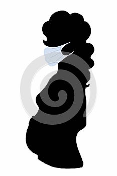 Pregnant woman half body silhouette  and taking face mask for healthy