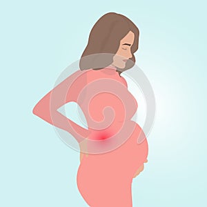 A pregnant woman has a backache. Back stress during pregnancy