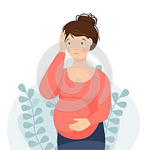 A pregnant woman has a headache. The pregnant girl is not feeling well.