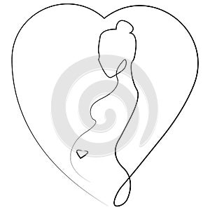 Pregnant woman in the heart and on the belly heart. Design for painting, decor, logo for pregnant women, family planning, clinic