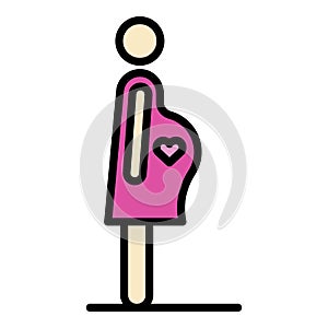 Pregnant woman heart icon color outline vector