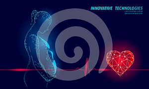 Pregnant woman with heartbeat symbol. Cardiotocography CTG medicine prenanal center clinic poster concept. 3D low poly