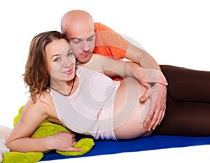 The pregnant woman with her husband love, care