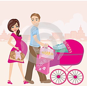 Pregnant woman and her husband on shopping