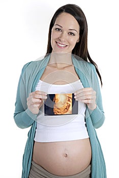 Pregnant woman holding 4d scan photo