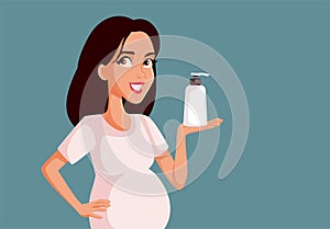 Pregnant Woman Holding a Body Lotion Bottle Vector Illustration