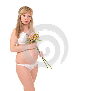 pregnant woman isolated over a white background