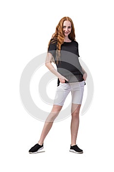 The pregnant woman isolated on the white
