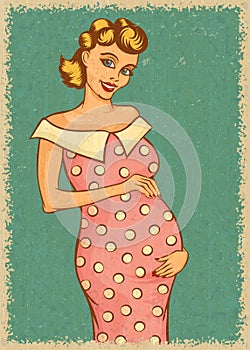 Pregnant Woman. Joy of Motherhood. Retro style