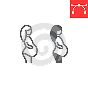 Pregnant woman line and glyph icon, pregnancy and maternity, pregnant female vector icon, vector graphics, editable