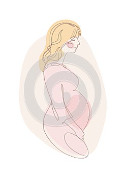 Pregnant woman line icon in delicate pastel colors. Pregnancy and motherhood concept, family dreams, modern vector