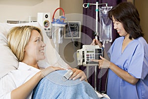 Pregnant Woman Lying In Hospital Bed photo