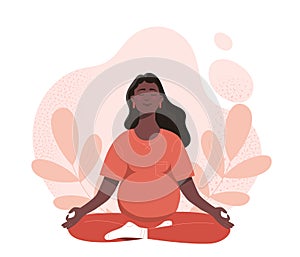 A pregnant woman meditating in a peaceful setting