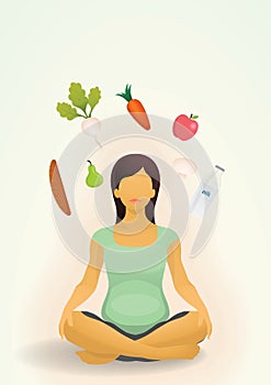 Pregnant woman with nutritional food design