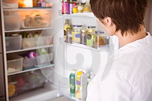 Pregnant woman opening the fridge