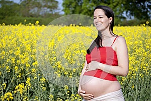 Pregnant woman outdoors - landscape