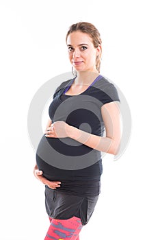 Pregnant woman over white background