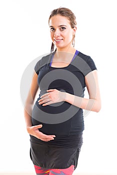 Pregnant woman over white background