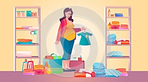 pregnant woman packing bag for maternity in hospital at home pregnancy motherhood expectation concept