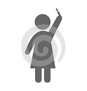 Pregnant woman with pregnancy test with two lines pictogram flat