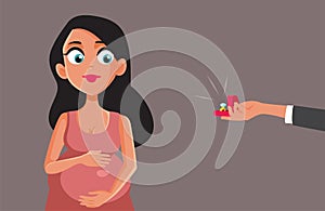 Pregnant Woman Receiving an Engagement Ring Vector Cartoon Illustration