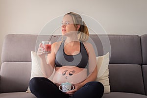 Pregnant woman relaxing at home on the couch