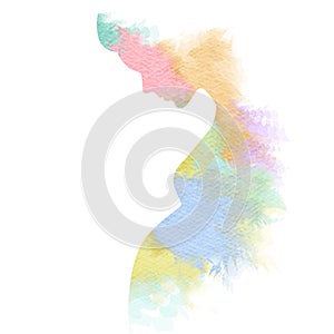 Pregnant woman silhouette plus abstract watercolor