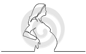 Pregnant woman single continuous line art. Medicine health care pregnancy healthy silhouette holding belly headline concept design