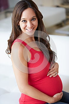Pregnant Woman Sitting On Sofa