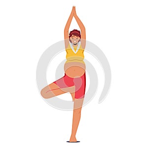 Pregnant Woman Stand in Yoga Asana, Fitness and Sport During Pregnancy Concept. Female Character Stretching, Relaxation