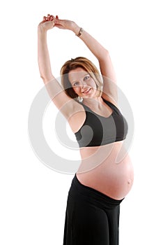 Pregnant woman stretching.