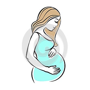 Pregnant woman stylized silhouette, mother care icon. Vector