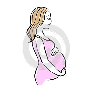 Pregnant woman stylized silhouette, mother care icon. Vector