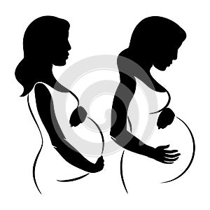 Pregnant woman stylized silhouette, mother care icon. Vector