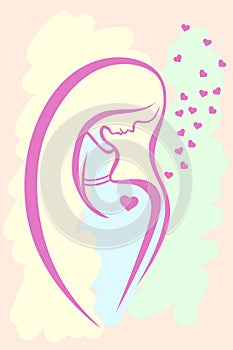 Pregnant woman, stylized vector symbol