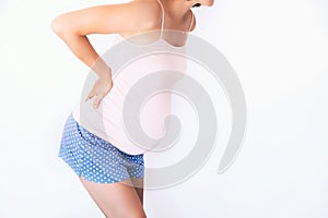 Pregnant woman suffering lower back pain, backache