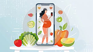 Pregnant Woman Taking Selfie Amid Fruits and Vegetables