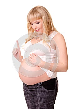 Pregnant woman teach a baby in her belly