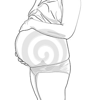 Pregnant woman touching her belly isolated on white. Young woman expecting a baby. cute pregnant belly