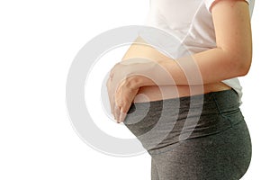 Pregnant woman touching her big belly. Pregnant woma