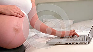 Pregnant woman using laptop