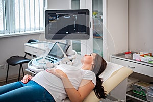 Pregnant woman on utltrasonographic examination at hospital