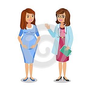 Pregnant woman visiting doctor in clinic, expectant mother