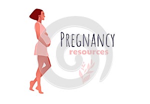 Pregnant woman walking. Active well fitted pregnant female character.