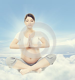 Pregnant Woman Yoga Meditation. Pregnancy Health Relax Exercising